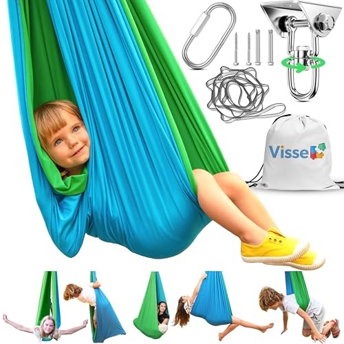 Sensory Swing for Kids Indoor Outdoor – Calming Cocoon Therapy Green/Blue