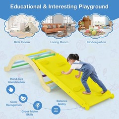 3-in-1 Kids Climber Set Toddler Wooden Play Arch with Sliding and Climbing Ramp