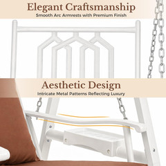 Heavy-Duty Porch Swing with Stand, Adjustable Chains, Removable Cushion, White