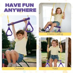 LadyRosian 17″ Trapeze Bar Swing Set Gym Rings 47″ Heavy Duty Chain Swing Set…