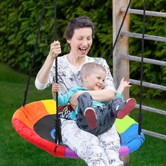 40 Inch Saucer Swing for Kids and Adults Waterproof Oxford Fabric Rainbow Color