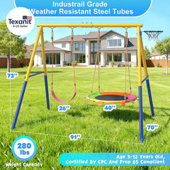 440Lbs Capacity Swing Sets for Backyard, 40 Inch Saucer Swing, A-Frame Metal, Be