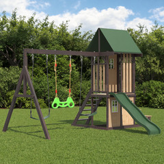 Swing Set W/ Wave Slide & 2 Belt Swings – Kids Outdoor Backyard Play Equipment