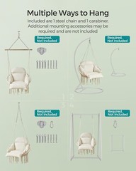 Asiento de columpio para adulto, silla colgante para hamaca interior y exterior.