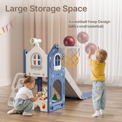 6 in 1 Toddler Slide – L-Shaped Baby Slide for Toddlers Aged 1-3 with Basketb…