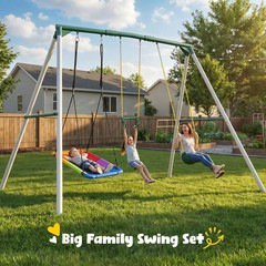 700lbs 9.5ft Tall Heavy Duty Metal Swing Set Kids Adults Backyard with 3 Swings