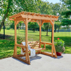 Cedar Wood 8′ X 5′ Outdoor Pergola Swing Bench for Two with Trellis