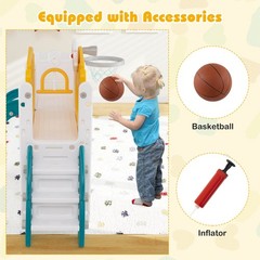 9 in 1 Toddler Slide L Shaped Kids Slide and Climber Playset w/ Basketball Hoop