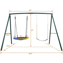 440lb Metal Swing Set Kids Adult Backyard Playset with 2 Swings Heavy Duty Frame