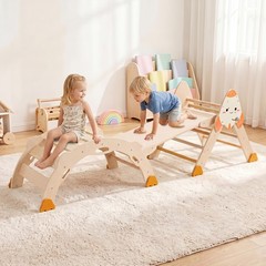 Climbing Toy Set w/ Arch, Foldable Ladder & Wooden Indoor Playground Jungle Gym