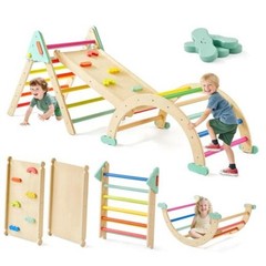 Pikler Triangle Set,7-in-1 Foldable Montessori Climbing Toys | Indoor Rainbow