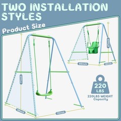 2-in-1 My First Toddler Swing Set for Backyard, Baby Indoor/Outdoor Swing wit…