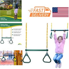 Heavy Duty 20 Inch Trapeze Swing Bar with Gymnastic Rings and Coated Chains