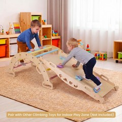 Wooden Rocking Climbing Arch w/Cushion, 3-in-1 Montessori Kids Climber Rocker