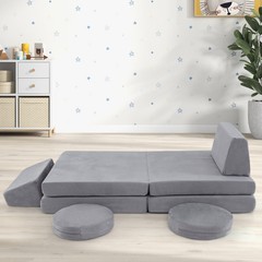 6 Pieces Modular Kids Play Couch Set Washable Covers Living Room Playroom Gray