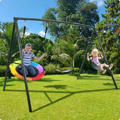 500lb Heavy Duty Metal Swing Set with 3 Swings & Frame Kids Adult Backyard Play