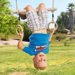 Wood Trapeze Swing Bar with Gymnastic Rings，Warrior Accessories for Obstacle C
