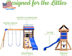 Cedar Wood Swing Set with Wave Slide Play Deck Rock Wall Ladder Belt Swings Chal