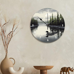Lake Time Wall Clock Loon Rustic 12 Inch Wall Clocks Battery Operated Silent Non