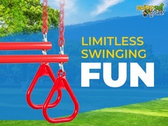 SWING SET STUFF TRAPEZE WITH RINGS AND COATED CHAIN RED playground bar fort 0107