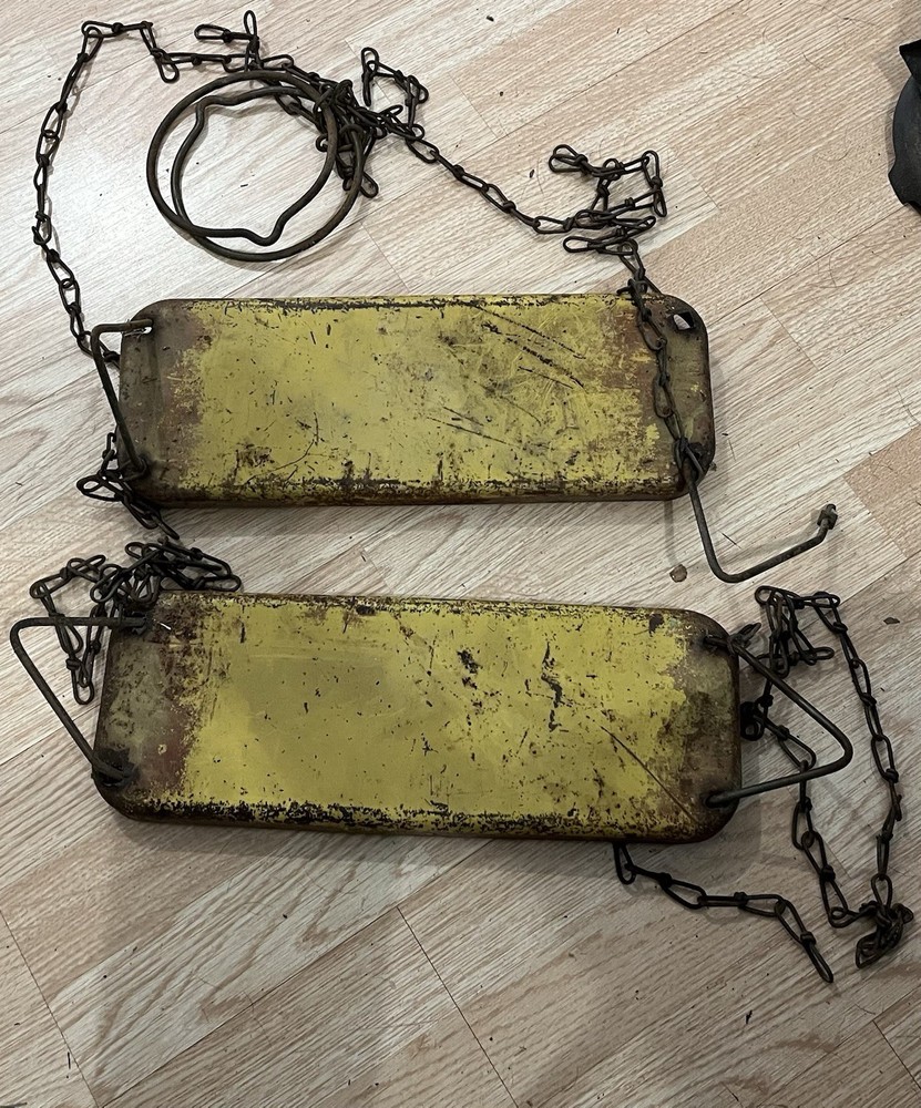 2 1960s Vtg Yellow Metal Flat Swing Seat w/original chain industrial decor