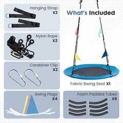 40Inch Saucer Tree Swing for Kids&Adult w/Adjustable Rope&Colorful Flags,Blue