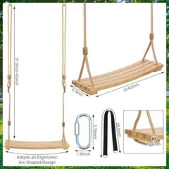 2 Pcs Wood Swing Seat Carbonized Hanging Wood Tree Swing with Adjustable Rope An