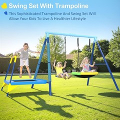 3 in 1 Kids Swing Set JYGOPLA Saucer Trampoline 440lb