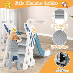 4 in 1 Toddler Slide and Swing Set, Indoor Outdoor Rocket Playset Gym with Baby