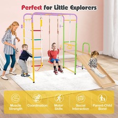 Metal Indoor Jungle Gym 8-in-1 Climbing Playset w/ Monkey Bars, Wall, Ladder