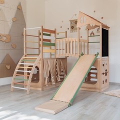 Large Playground Climber Kids Indoor Wooden Playhouse Montessori Morning Light