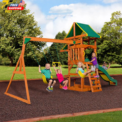 Kids Cedar Wood Swing Set Outdoor Playground Slide Ladder Playhouse FAST SHIPPIN