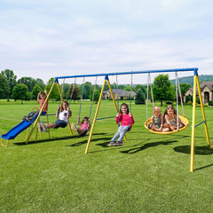 Triple Swing & Saucer Backyard Swing Set for Kids 600LBS 3 Sling Swings Saucer S