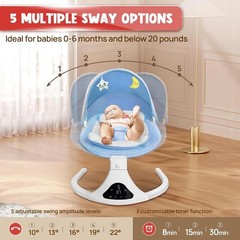 Electric Baby Swing Remote Control 5 Speeds Detachable Seat Blue 0-12M