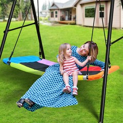 440lbs Heavy Duty A-Frame Metal Swing Set with 60″ Platform Swing for Backyard