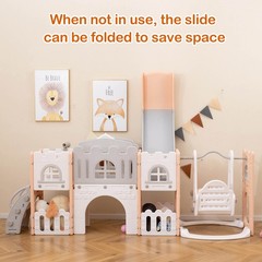 10 in 1 Toddler Swing and Slide Set w/Basketball Hoop, Telescope, Storage Space
