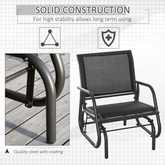 Gentle Rocking Glider Chair 264lb Capacity Mesh Seat Steel Frame Black