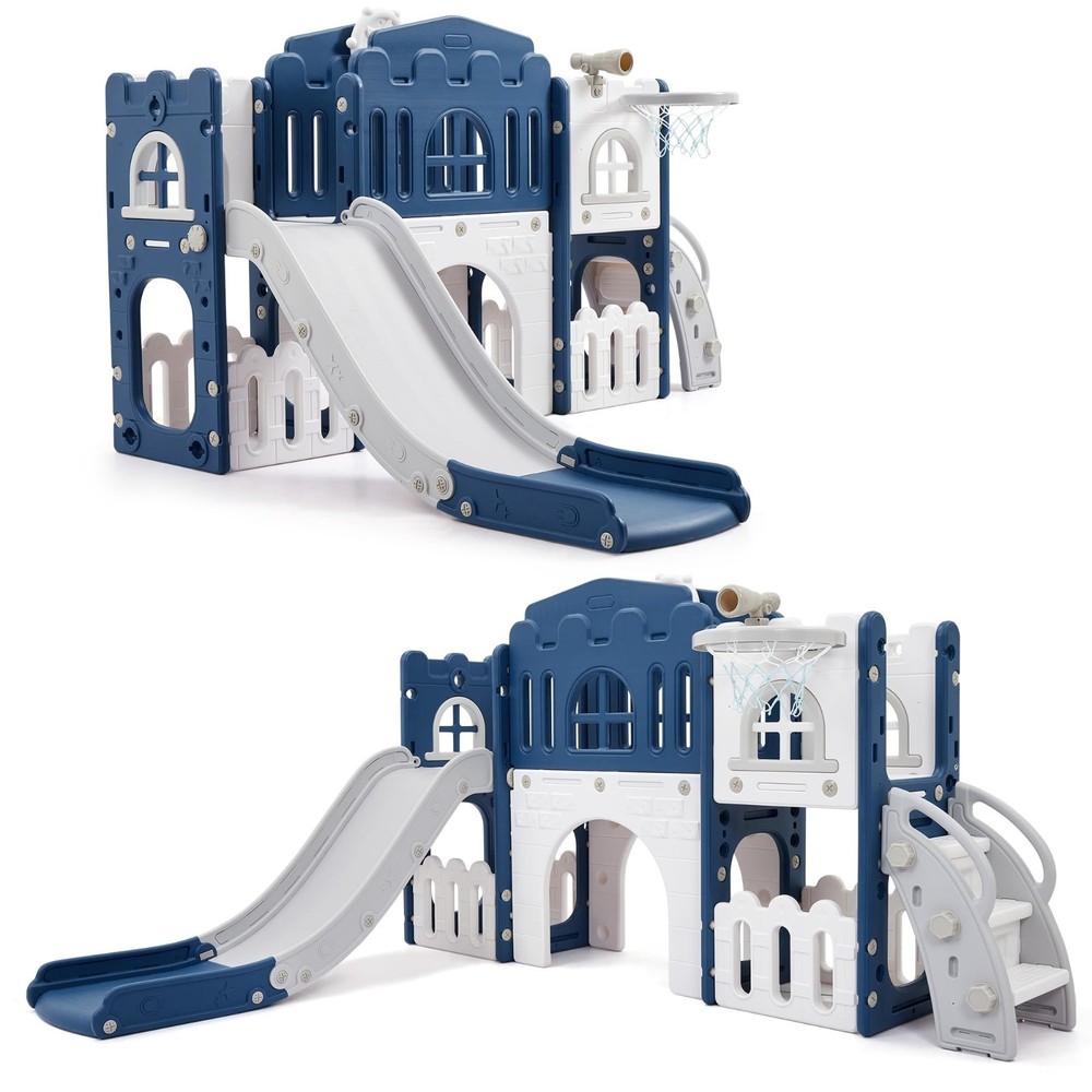 8 in 1 Toddler Slide Kids Climber Playset Indoor Outdoor Slide Playset Blue