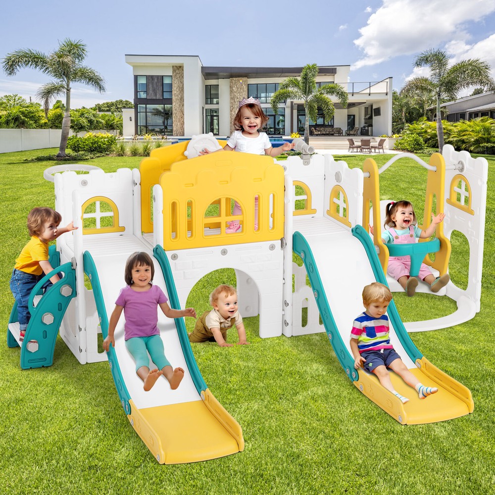 Kids Double Slides & Swing Set Toddler Playset Playground Indoor Outdoor
