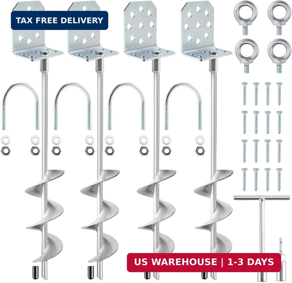 Swing Set Anchors 20″ – Heavy Duty Ground Anchors Screw in with L-Brackets & Dri