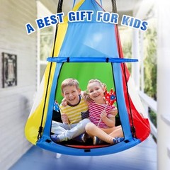 Kids Hanging Tent Saucer Swing, 39 Inch Outdoor Saucer Tree Swing with
