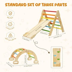 CoziBB Pikler Triangle Set, 5in1 Large Wooden Montessori Climbing Toys -Rainbow