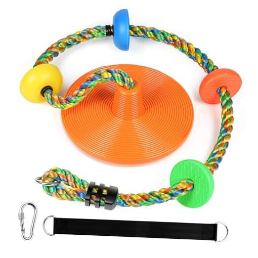 Tree Swing for Kids Rope Swing for Tree Climbing Rope Orange Disc Swing Seat