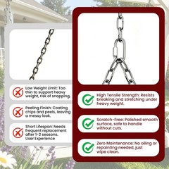 Heavy Duty Porch Swing Hanging Chain Kit, 2 Pack, Silver