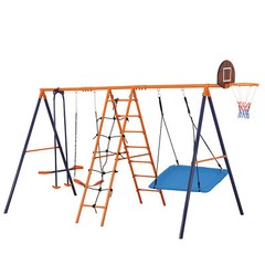 440LB Metal Swing Sets for Backyard 6 in 1 Multifunction Kids Swing Set Backyard
