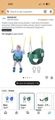 DECORLIFE Toddler High Back Full Bucket Swing Seat, Green (Ages 1-4)