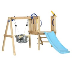 Outsunny 3 in 1 Wooden Outdoor Playset with Baby Swing Seat, Toddler Slide, Ages