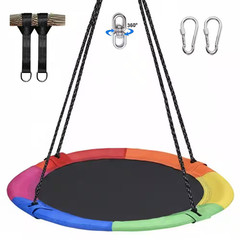 43 In. Saucer Swing with Textilene Fabric Seat, Waterproof Uv-Resistant, 360° Sw