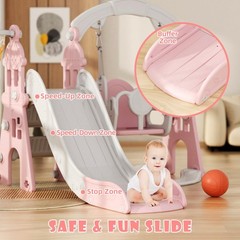 YUFU 4-in-1 Toddler Slide and Swing Set, Kids with Climber, Pink