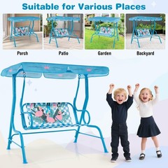 Honey Joy Kids Patio Swing 2-Seater Outdoor Porch Lounge Chair Canopy Flamingo